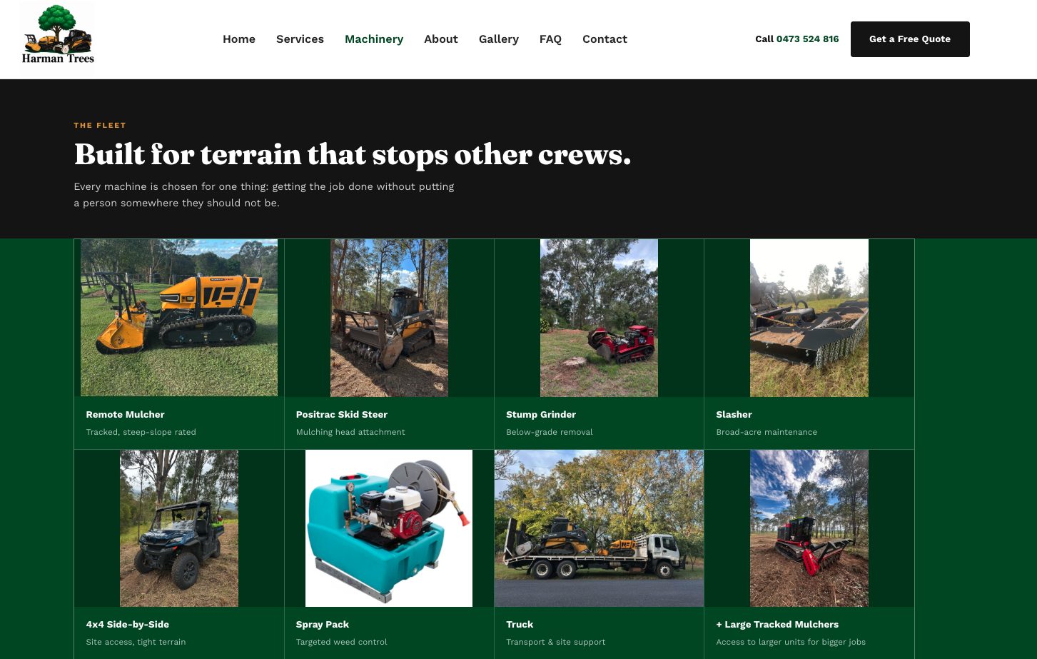 Harman Trees & Contracting machinery fleet page
