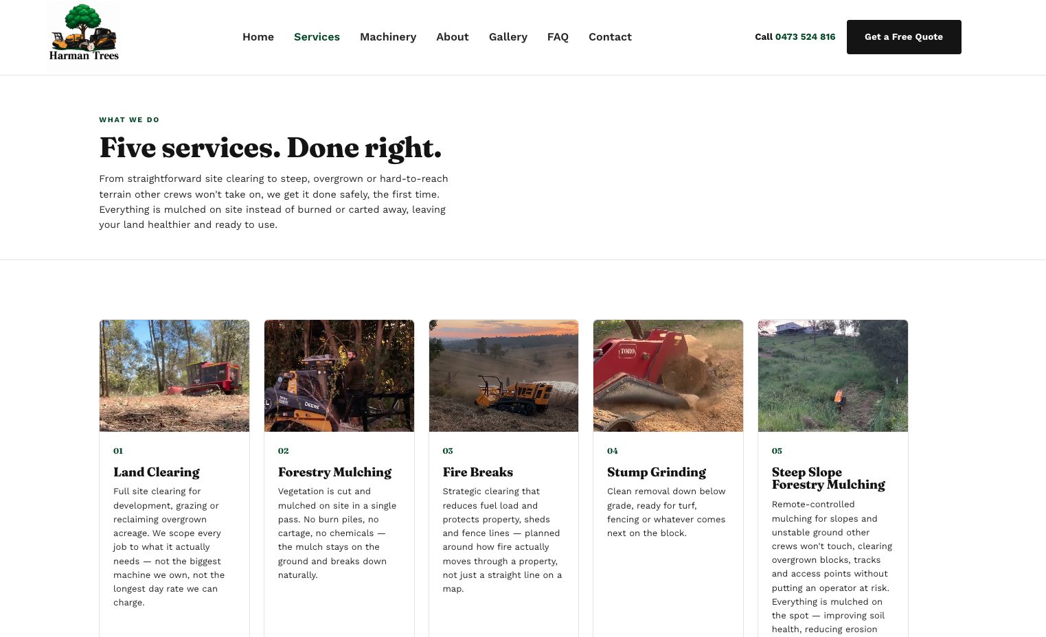 Harman Trees & Contracting services page