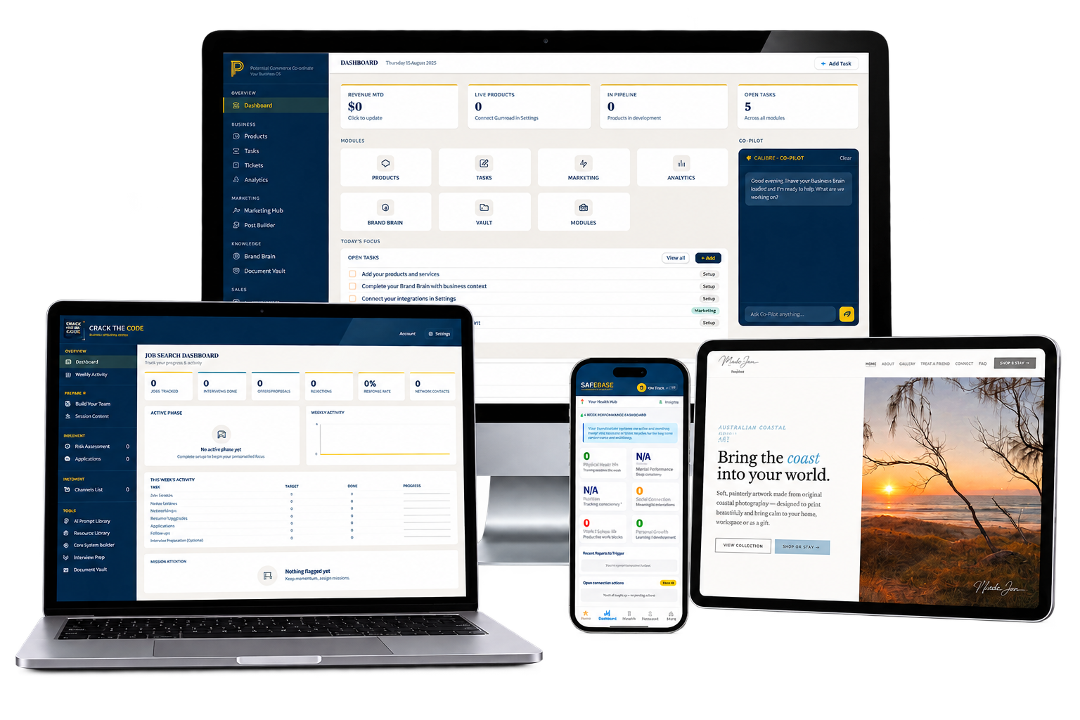 MXM Institute products shown across desktop, laptop, tablet and phone screens